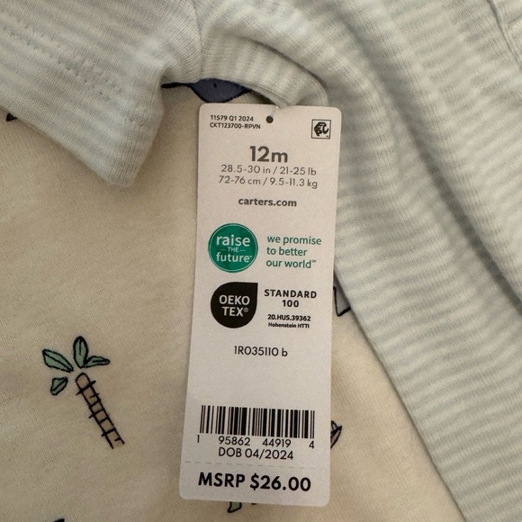 Carter’s 3-Piece Baby Boy Outfit – Dino Bodysuits & Pants Set, Size 12M - Picture 4 of 4